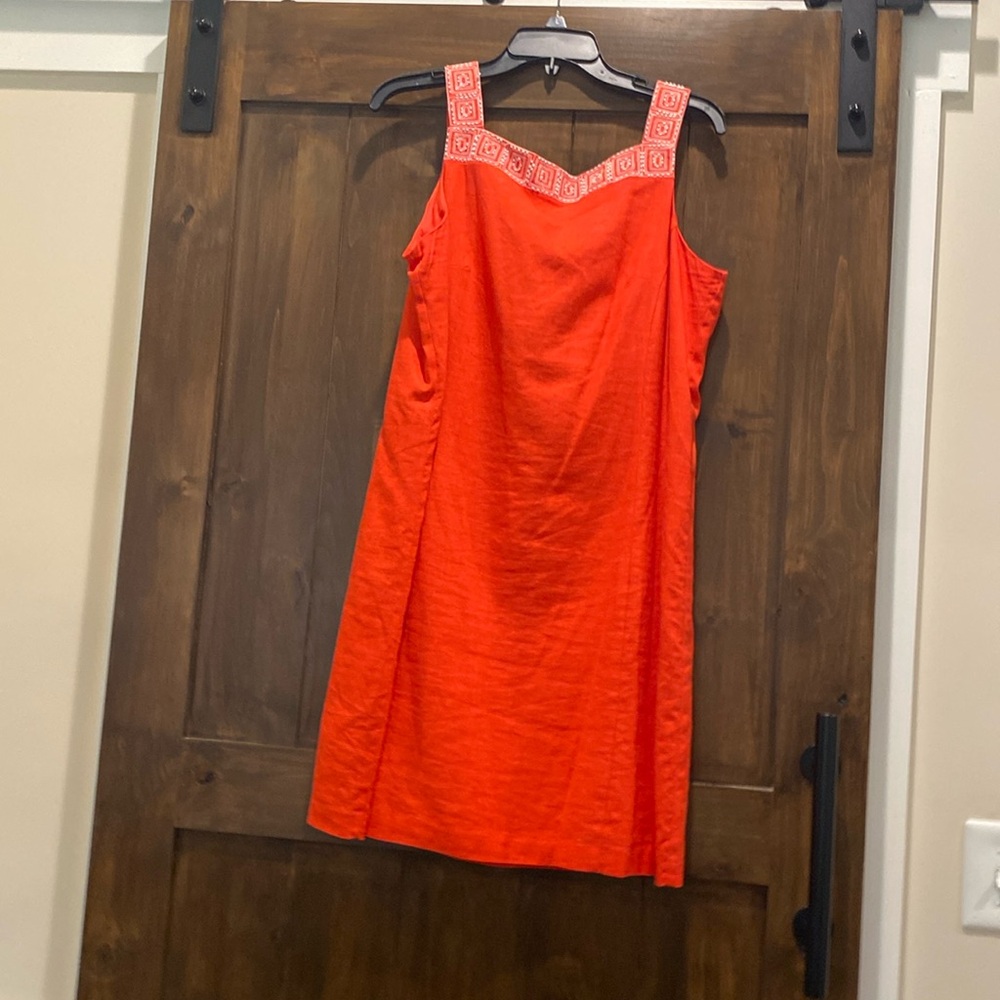 E236 Kim Rogers Women's Orange Sleeveless Dress Size 16 EUC